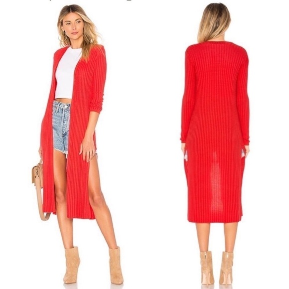 Lovers and Friends Davenport Ribbed Knit Long Open Cardigan Duster Red Sz XS - Picture 1 of 15